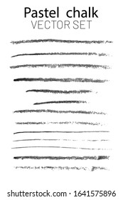 Set of vector brush strokes with an oil pencil. Vector set Wide trace of oil crayon. Black and white trace illustration of an oil pencil smear isolated on a white background