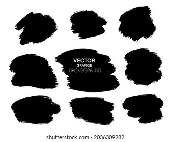 Set of vector brush strokes on a white background. Isolated black paint, brush stroke, brushes, ink, texture. Grungy decoration element, box, scrapbooking frame.