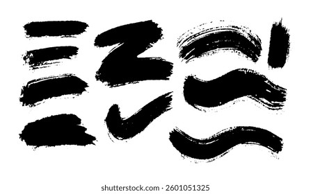 Set of vector brush strokes on black colour