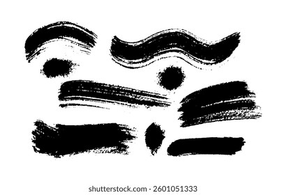 Set of vector brush strokes on black colour