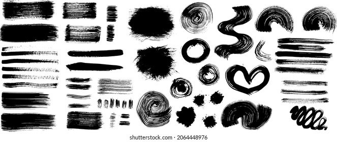 Set of vector brushes, brush stroke patterns. Grunge design elements for social networks. Rectangular text fields. Easily create an abstract dotted, scratched, vintage effect with noise and grain
