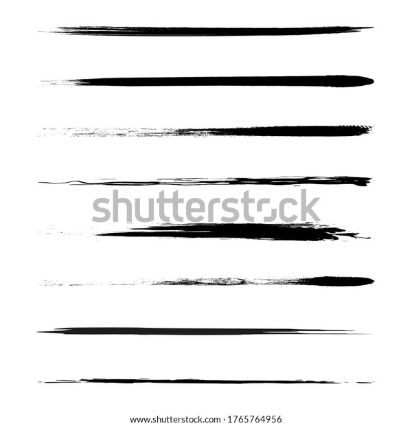 Set of vector brushes horizontal lines. Hand\
drawn grunge brush\
strokes.