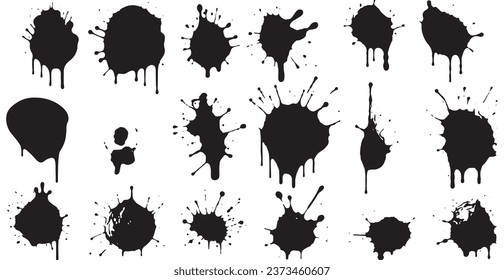Set of vector brushes. Mega pack set of different brush strokes: black ink splatter, blots, round freehand drawings, grungy drawn lines, waves, circles, triangles, art design elements - Vector