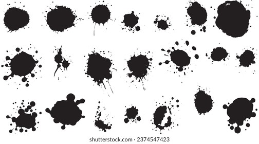 Set of vector brushes. Mega pack set of different brush strokes: black ink splatter, blots, round freehand drawings, grungy drawn lines, waves, circles, triangles, art design elements - Vector