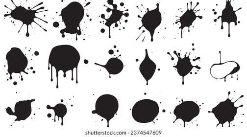 Set of vector brushes. Mega pack set of different brush strokes: black ink splatter, blots, round freehand drawings, grungy drawn lines, waves, circles, triangles, art design elements - Vector