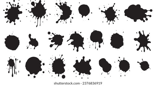 Set of vector brushes. Mega pack set of different brush strokes: black ink splatter, blots, round freehand drawings, grungy drawn lines, waves, circles, triangles, art design elements - Vector