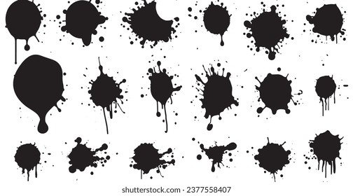 Set of vector brushes. Mega pack set of different brush strokes: black ink splatter, blots, round freehand drawings, grungy drawn lines, waves, circles, triangles, art design elements - Vector