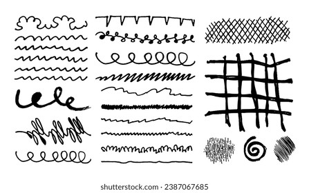 Set of vector brushes. Text frames and grunge patches. Highly detailed abstract vector backgrounds.