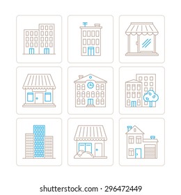 Set of vector building icons and concepts in mono thin line style