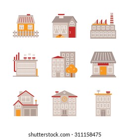 Set of vector building icons and concepts in flat style