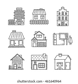 Set of vector buildings icons and concepts in sketch style