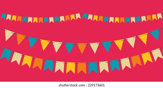 Set of vector bunting party flags for your designs (birthday party, wedding celebration) 