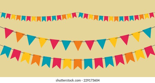 Set of vector bunting party flags for your designs (birthday party, wedding celebration) 