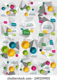 Set of vector business abstract infographics on 3d triangular backgrounds