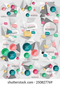 Set of vector business abstract infographics on 3d triangular backgrounds