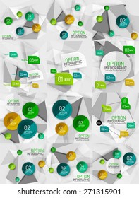 Set of vector business abstract infographics on 3d triangular backgrounds