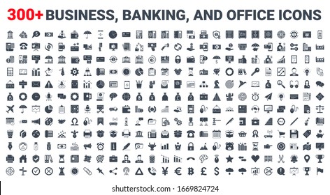 Set vector business, banking and finance icons glyph set. Icons for business, management, finance, strategy, banking, marketing and accounting for mobile concepts and web. Collection modern pictogram