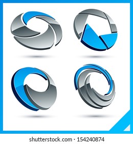Set of vector business blue 3d signs.  