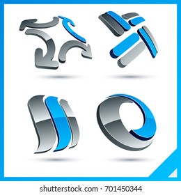 Set of vector business blue 3d signs.  