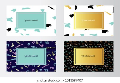 Set of vector business card templates with hand drawn, multicolored spots