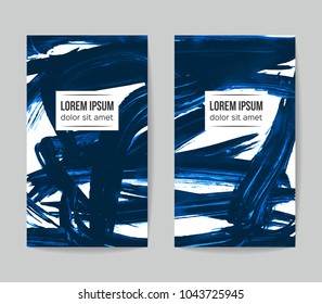 Set of vector business card templates with brush stroke background.