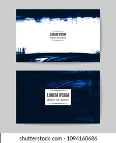 Set of vector business card templates with brush stroke background.