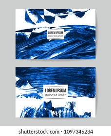 Set of vector business card templates with brush stroke background.