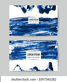 Set of vector business card templates with brush stroke background.