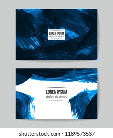 Set of vector business card templates with brush stroke background.