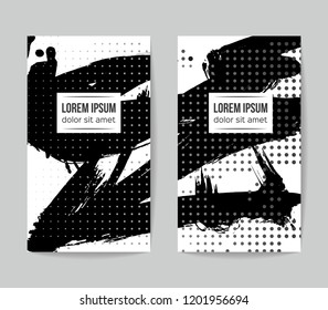 Set of vector business card templates with brush stroke background.