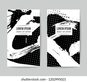 Set of vector business card templates with brush stroke background.
