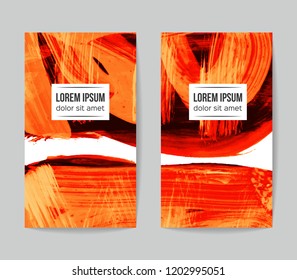 Set of vector business card templates with brush stroke background.