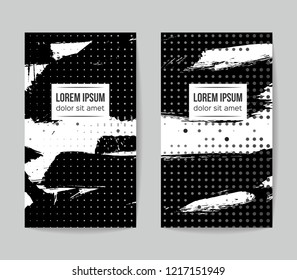 Set of vector business card templates with brush stroke background.