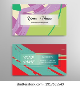 Set of vector business card templates with brush stroke background. Abstract universal grunge art texture, contemporary modern design. Creative minimalistic painting. Wallpaper with space for the text