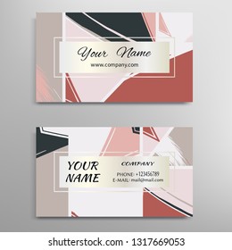 Set of vector business card templates with brush stroke background. Abstract universal grunge art texture, contemporary modern design. Creative minimalistic painting. Wallpaper with space for the text