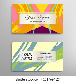 Set of vector business card templates with brush stroke background. Abstract universal grunge art texture, contemporary modern design. Creative minimalistic painting. Wallpaper with space for the text