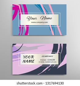 Set of vector business card templates with brush stroke background. Abstract universal grunge art texture, contemporary modern design. Creative minimalistic painting. Wallpaper with space for the text