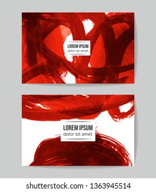 Set of vector business card templates with brush stroke background.