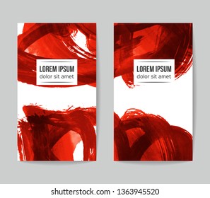 Set of vector business card templates with brush stroke background.