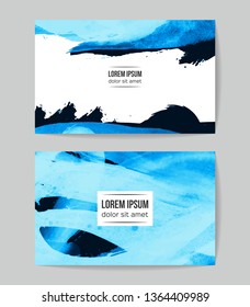 Set of vector business card templates with brush stroke background.