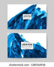 Set of vector business card templates with brush stroke background.