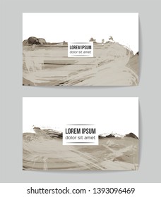 Set of vector business card templates with brush stroke background.