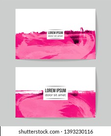 Set of vector business card templates with brush stroke background.