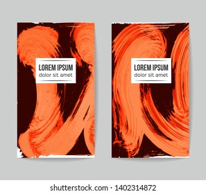 Set of vector business card templates with brush stroke background.