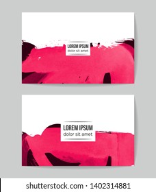 Set of vector business card templates with brush stroke background.