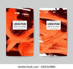 Set of vector business card templates with brush stroke background.