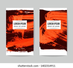 Set of vector business card templates with brush stroke background.