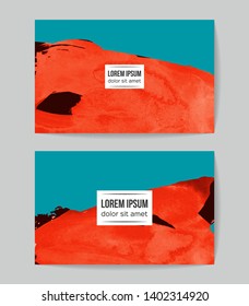 Set of vector business card templates with brush stroke background.