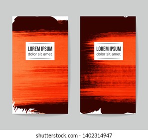Set of vector business card templates with brush stroke background.