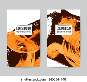 Set of vector business card templates with brush stroke background.